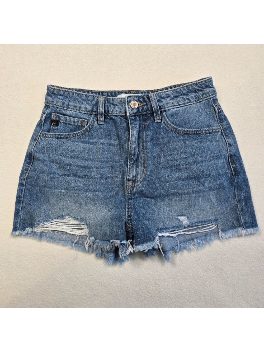 KanCan Size 3/25 Denim Distressed High-Rise Frayed Hem Shorts Blue